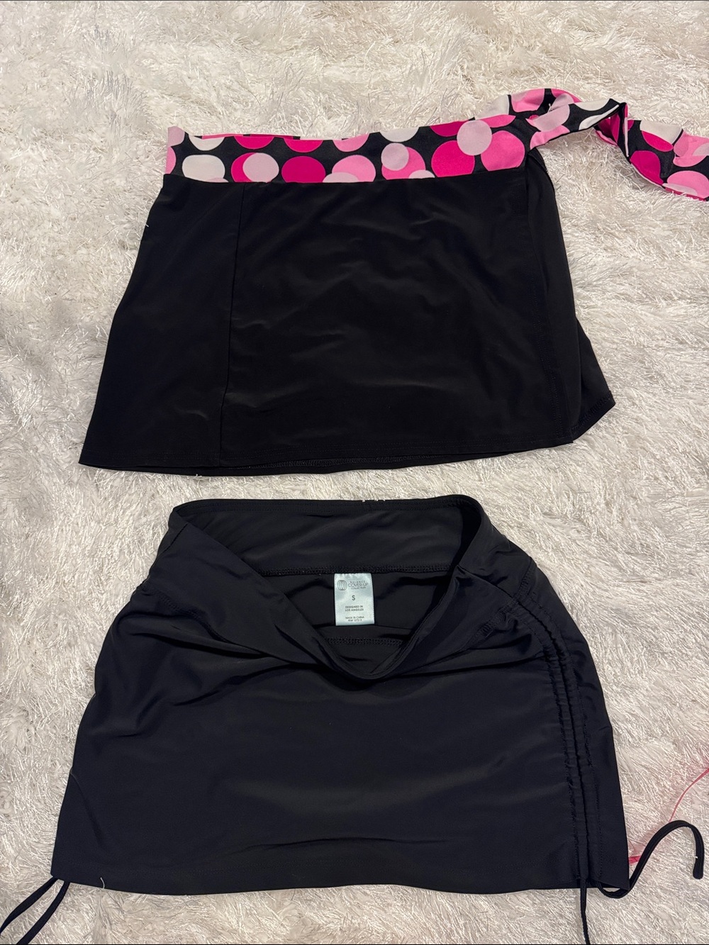 Black Beach Wrap with Pink Polka Dot Waistband and Black Pull On Beach Skirt